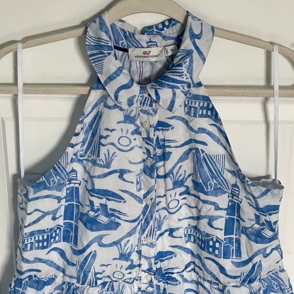 Vineyard Vines halter lighthouse fit flare Dress blue white 47150 - Picture 3 of 16